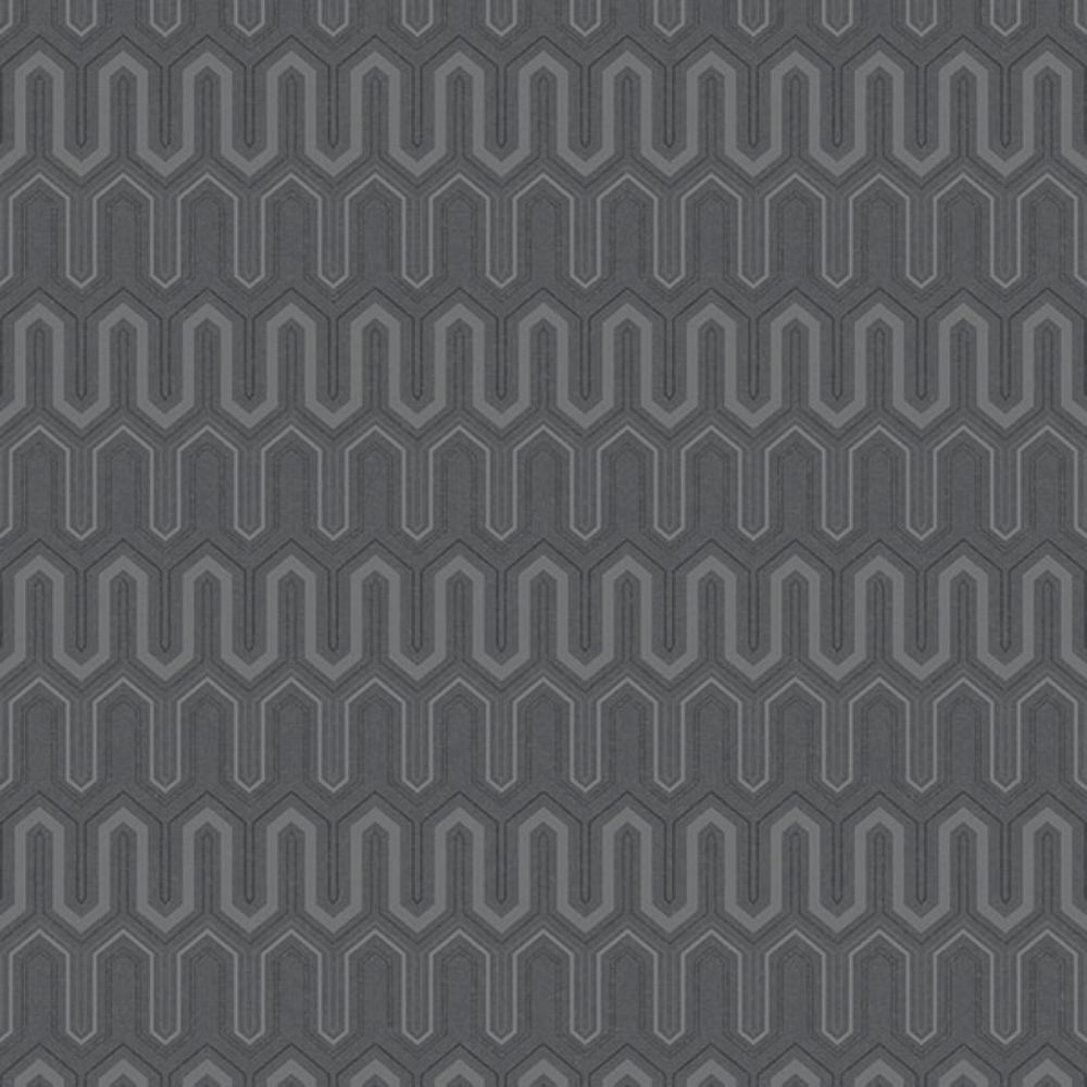Patton Wallcoverings GX37614 GeometriX Zig Zag Wallpaper in Black, Ebony, Metallic Silver